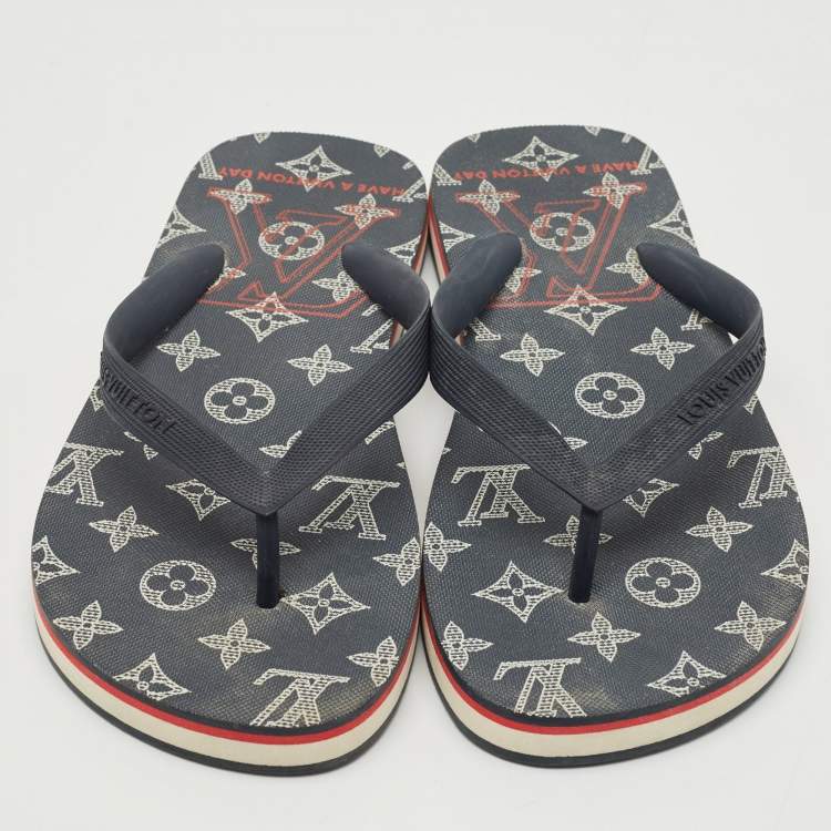 Pre Owned Louis Vuitton Navy Blue Rubber Molitor Thong Flats Size 41.5