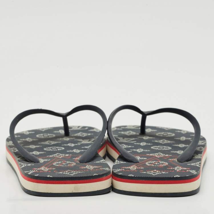 Pre Owned Louis Vuitton Navy Blue Rubber Molitor Thong Flats Size 41.5