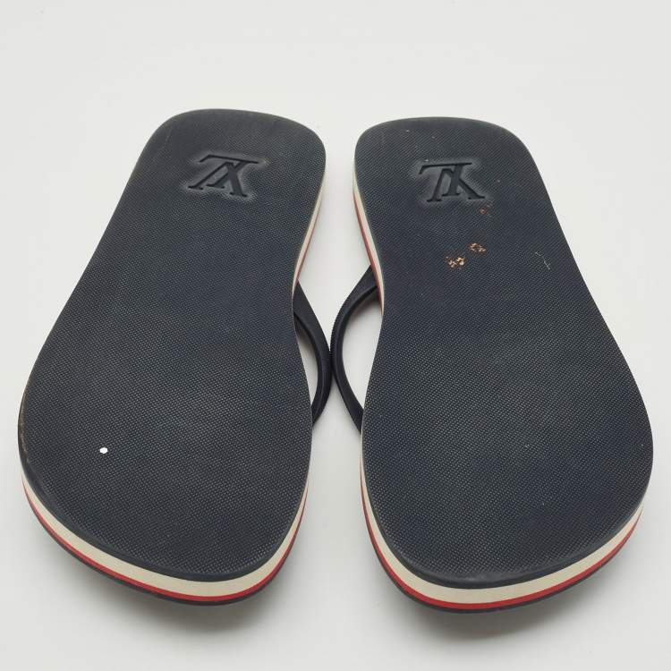 Pre Owned Louis Vuitton Navy Blue Rubber Molitor Thong Flats Size 41.5