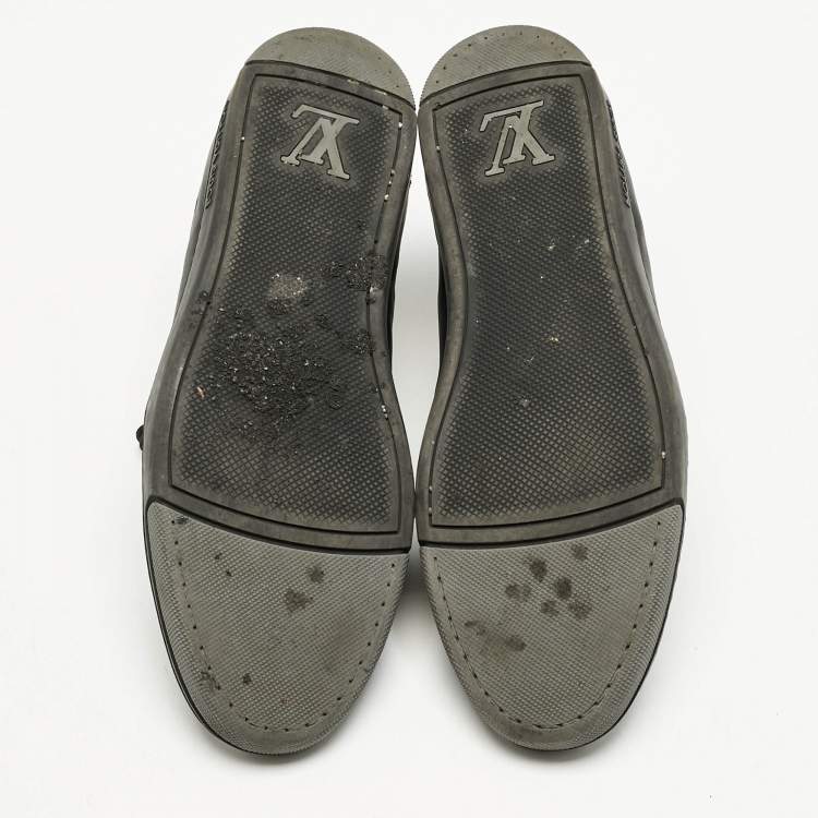 Pre Owned Louis Vuitton Black Leather Logo Lace Up Sneakers Size 42.5