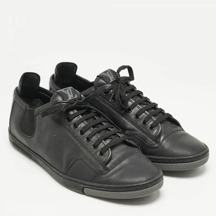 Pre Owned Louis Vuitton Black Leather Logo Lace Up Sneakers Size 42.5