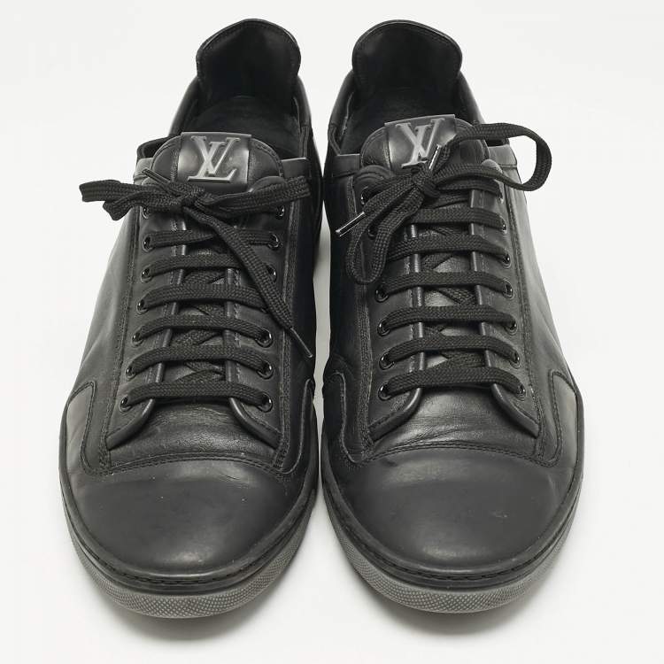 Pre Owned Louis Vuitton Black Leather Logo Lace Up Sneakers Size 42.5