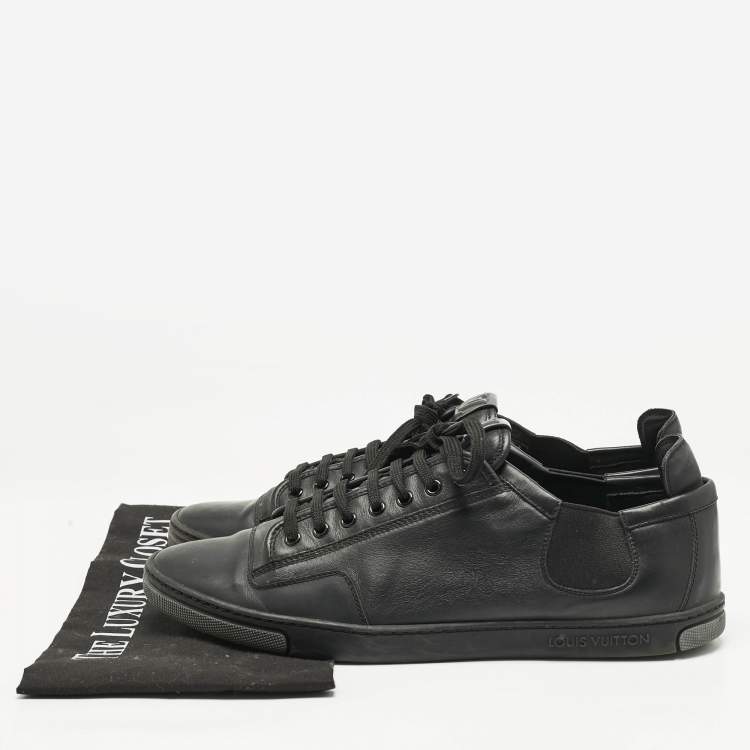 Pre Owned Louis Vuitton Black Leather Logo Lace Up Sneakers Size 42.5