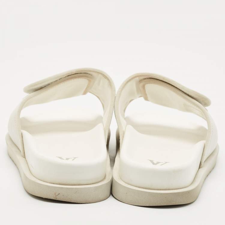 Pre Owned Louis Vuitton White Monogram Embossed Leather Miami Flat Slide Sandals Size 41