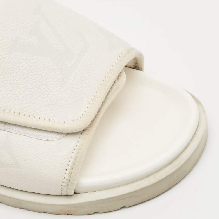 Pre Owned Louis Vuitton White Monogram Embossed Leather Miami Flat Slide Sandals Size 41