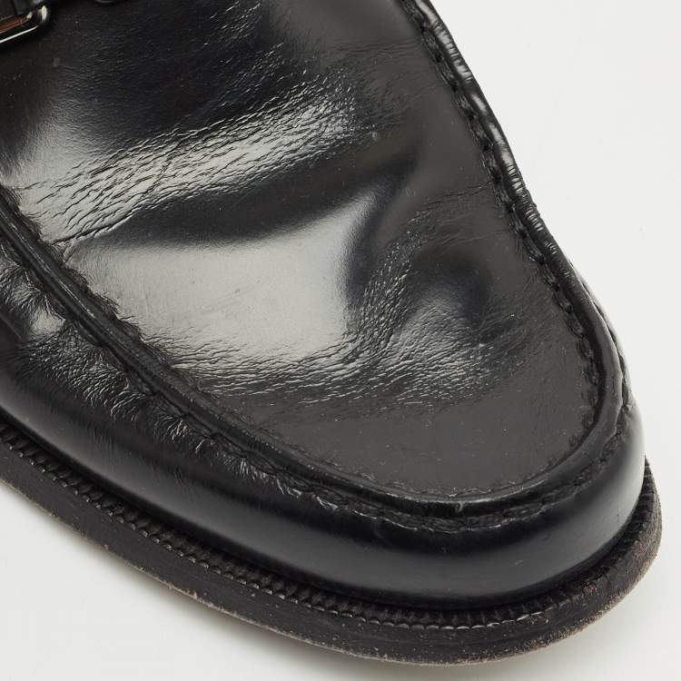 Pre Owned Louis Vuitton Black Leather Major Logo Slip On Loafers Size 42