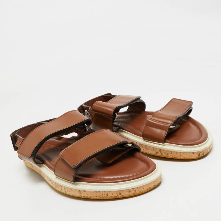 Pre Owned Louis Vuitton Brown Leather Velcro Strap Flat Sandals Size 41.5