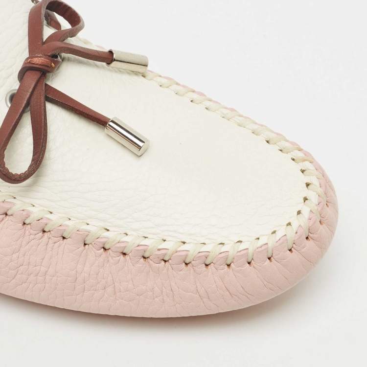 مملوكة مسبقًا Louis Vuitton Light Pink/White Leather Arizona Loafers Size 42.5