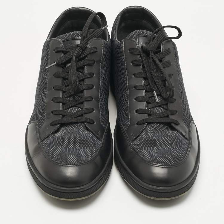 Pre Owned Louis Vuitton Black Leather and Neoprene Offshore Lace Up Sneakers Size 43