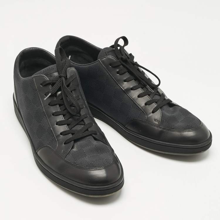 Pre Owned Louis Vuitton Black Leather and Neoprene Offshore Lace Up Sneakers Size 43