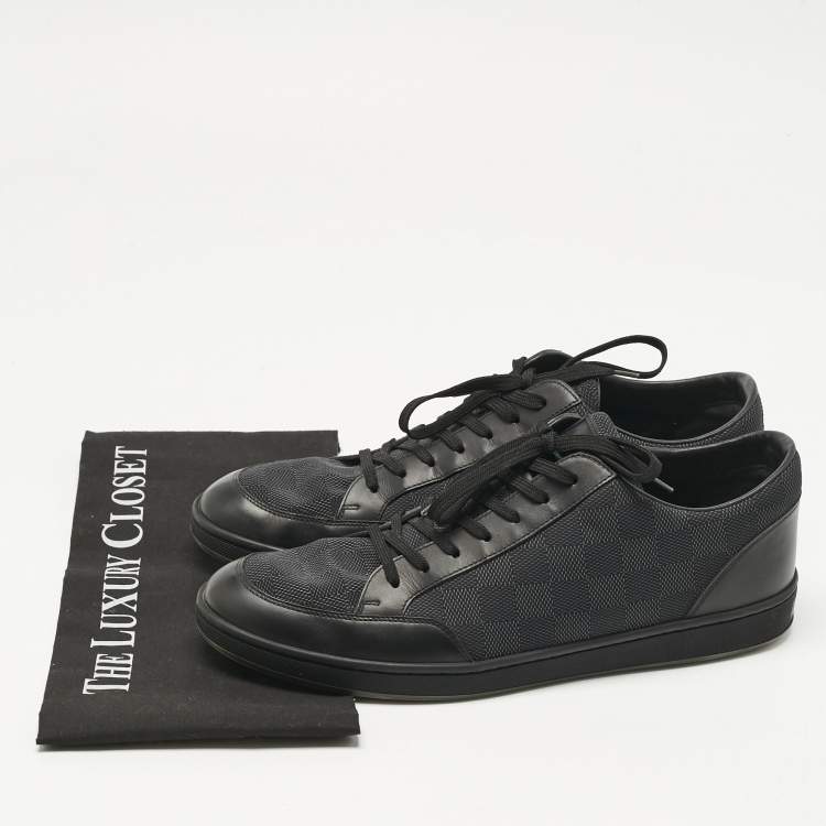 Pre Owned Louis Vuitton Black Leather and Neoprene Offshore Lace Up Sneakers Size 43