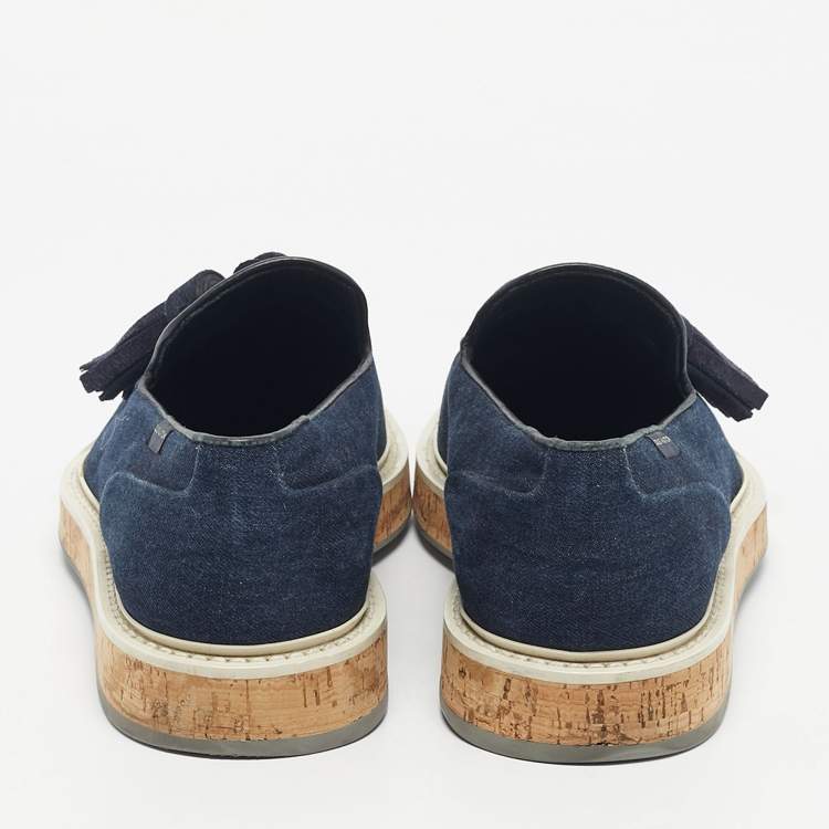 Pre Owned Louis Vuitton Navy Blue Denim Tassel Slip On Loafers Size 41