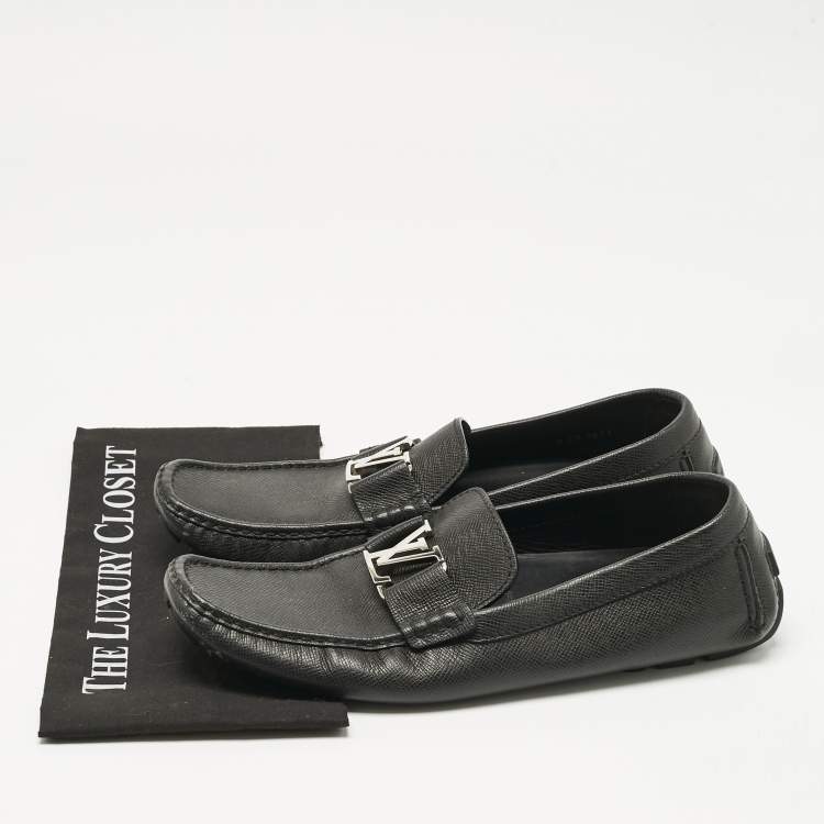 Pre Owned Louis Vuitton Black Leather Monte Carlo Slip On Loafers Size 44.5