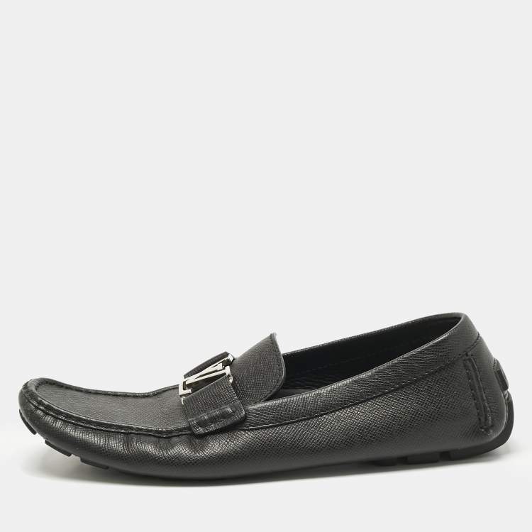 Pre Owned Louis Vuitton Black Leather Monte Carlo Slip On Loafers Size 44.5