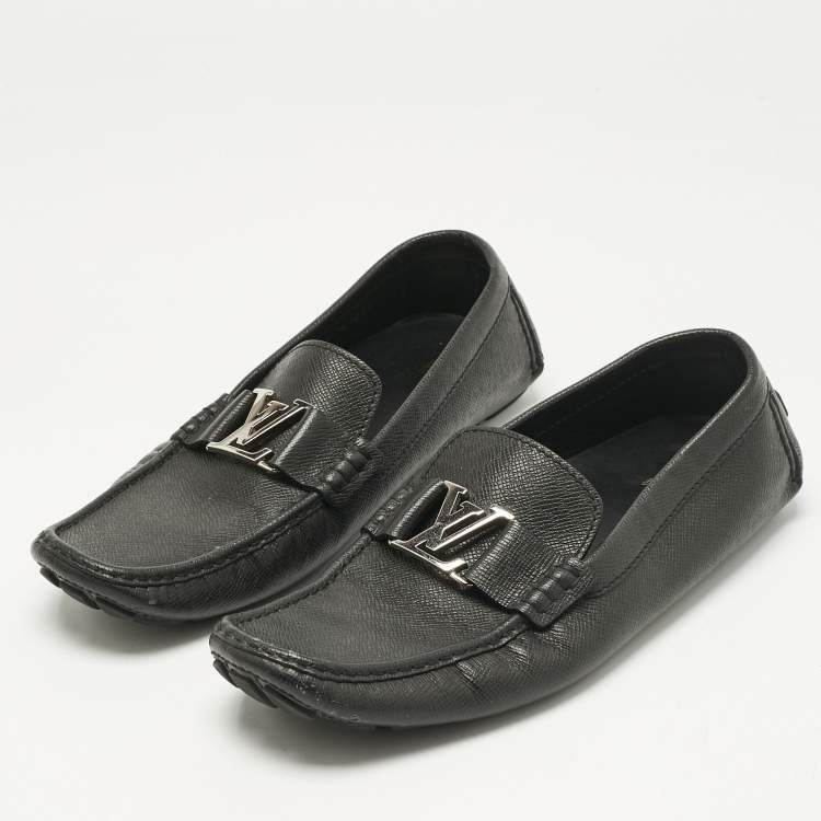 Pre Owned Louis Vuitton Black Leather Monte Carlo Slip On Loafers Size 44.5