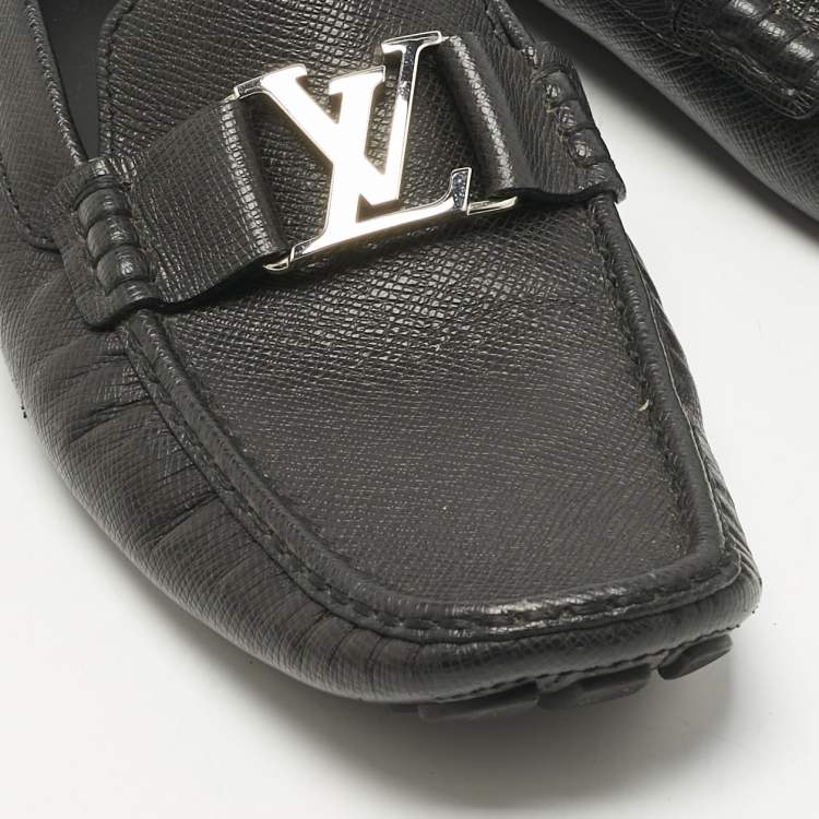 Pre Owned Louis Vuitton Black Leather Monte Carlo Slip On Loafers Size 44.5