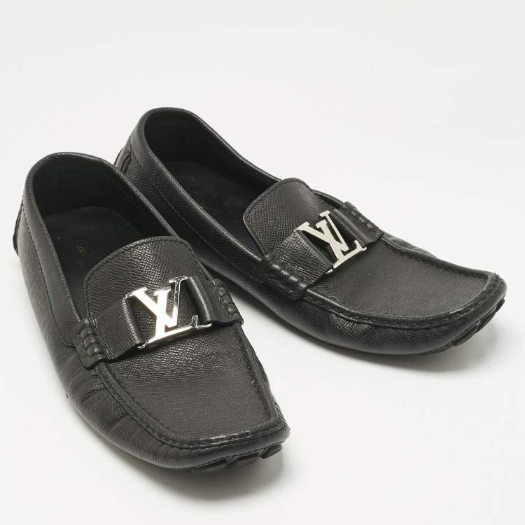 Pre Owned Louis Vuitton Black Leather Monte Carlo Slip On Loafers Size 44.5