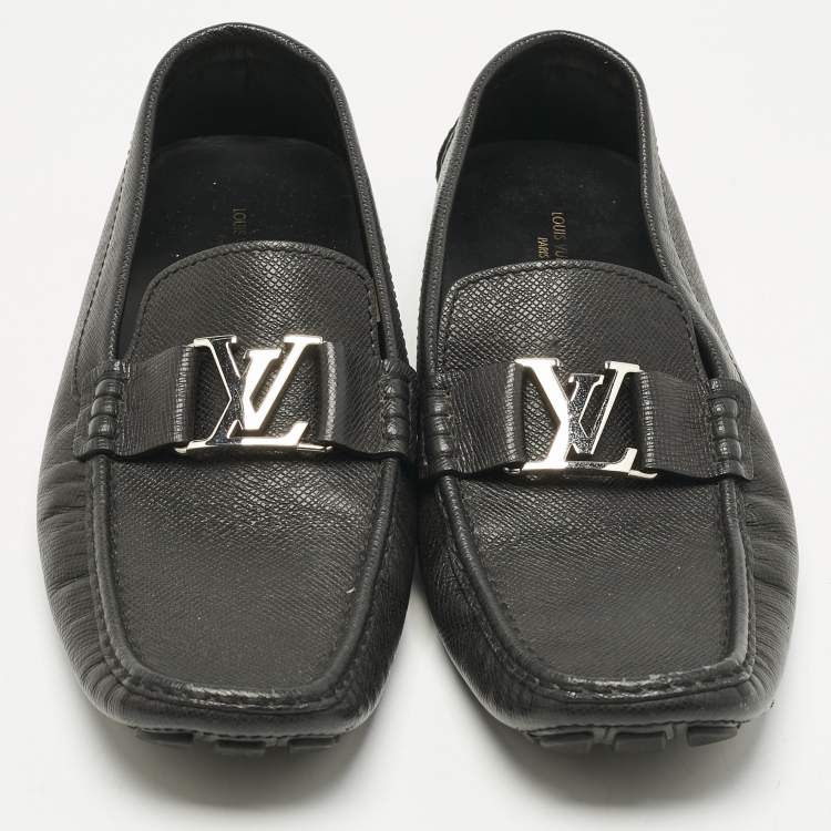 Pre Owned Louis Vuitton Black Leather Monte Carlo Slip On Loafers Size 44.5