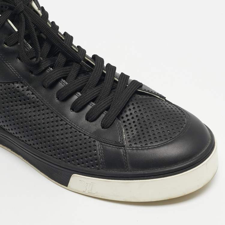 Pre Owned Louis Vuitton Black Damier Canvas and Leather High Top Sneakers Size 39.5