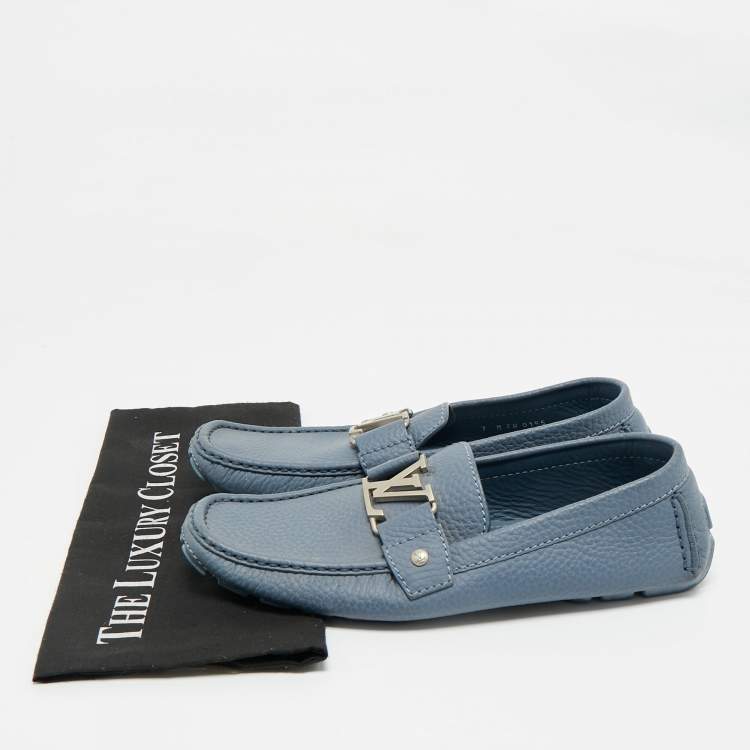 Pre Owned Louis Vuitton Blue Leather Monte Carlo Loafers Size 41
