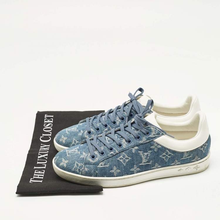 مملوكة مسبقًا Louis Vuitton Blue Monogram Denim and Leather Luxembourg Low Top Sneakers Size 40.5