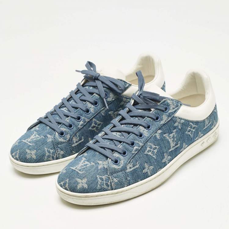 مملوكة مسبقًا Louis Vuitton Blue Monogram Denim and Leather Luxembourg Low Top Sneakers Size 40.5