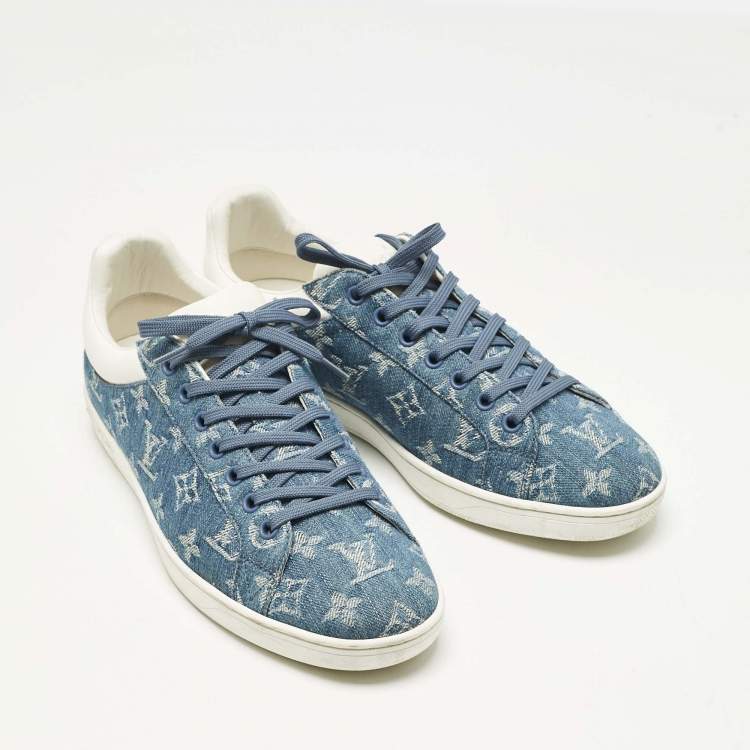 مملوكة مسبقًا Louis Vuitton Blue Monogram Denim and Leather Luxembourg Low Top Sneakers Size 40.5
