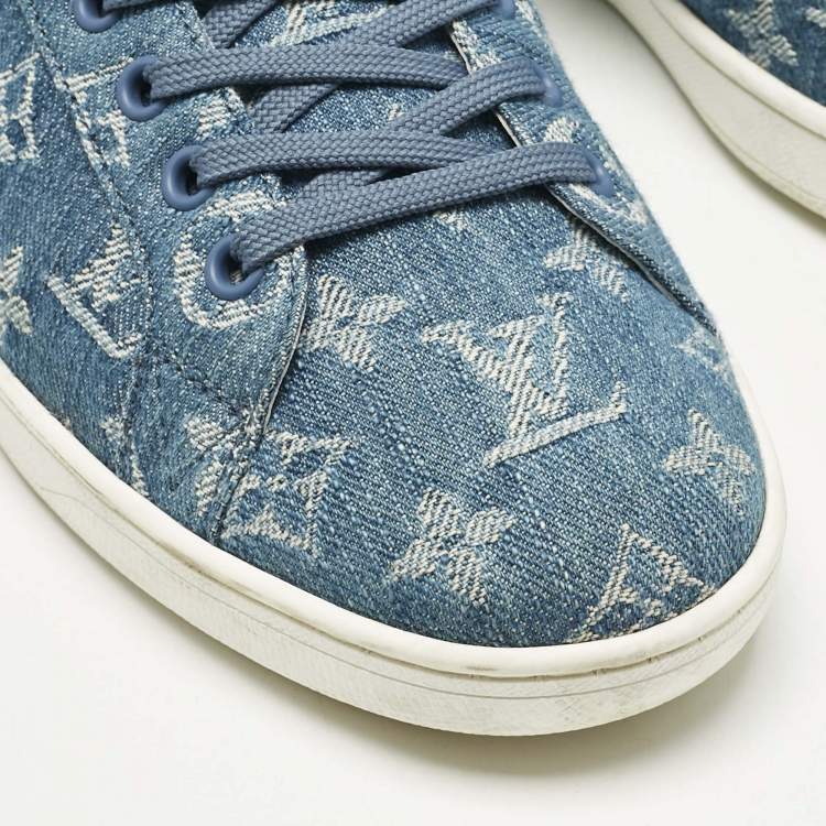 مملوكة مسبقًا Louis Vuitton Blue Monogram Denim and Leather Luxembourg Low Top Sneakers Size 40.5