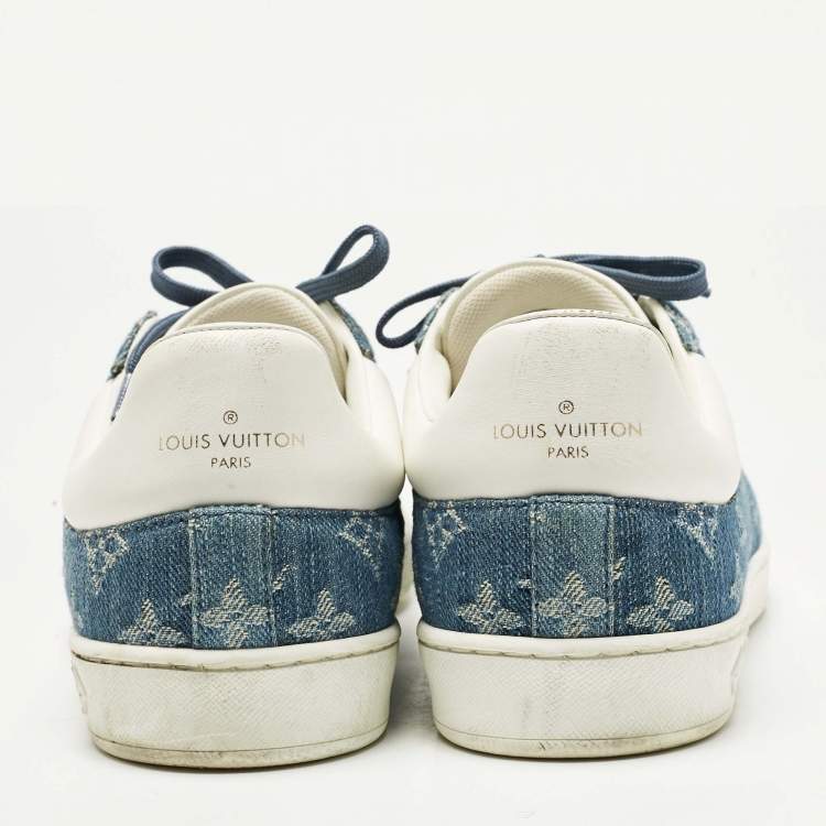 مملوكة مسبقًا Louis Vuitton Blue Monogram Denim and Leather Luxembourg Low Top Sneakers Size 40.5