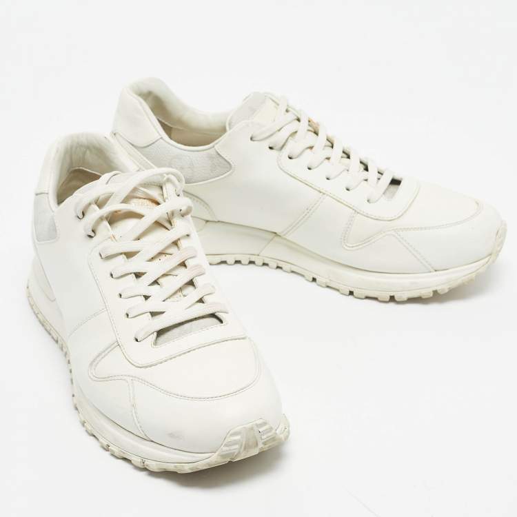 Pre Owned Louis Vuitton White Leather and Canvas Run Away Low Top Sneakers Size 40.5