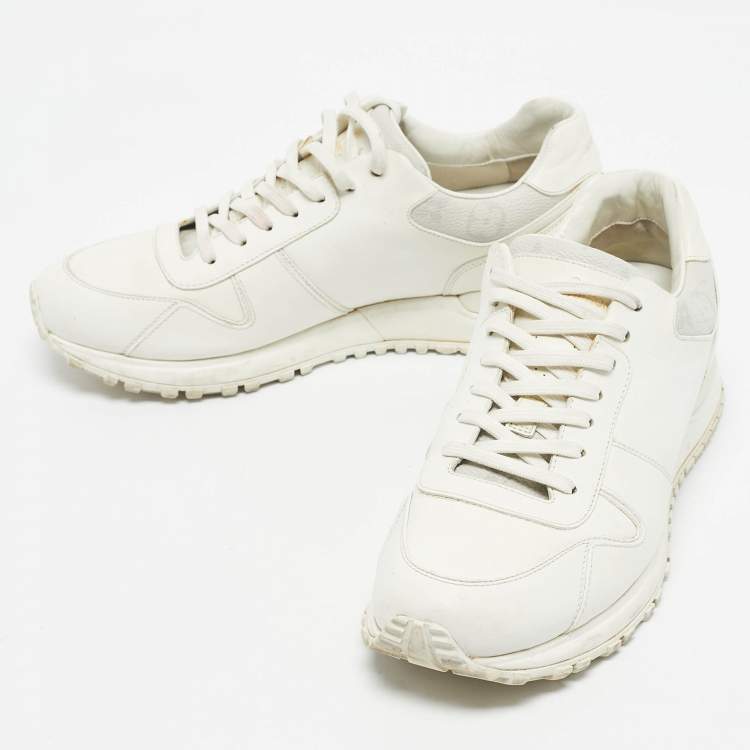 Pre Owned Louis Vuitton White Leather and Canvas Run Away Low Top Sneakers Size 40.5