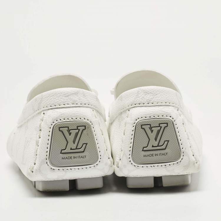 Pre Owned Louis Vuitton White Monogram Antarctica Leather LV Driver Mocassin Loafers Size 41