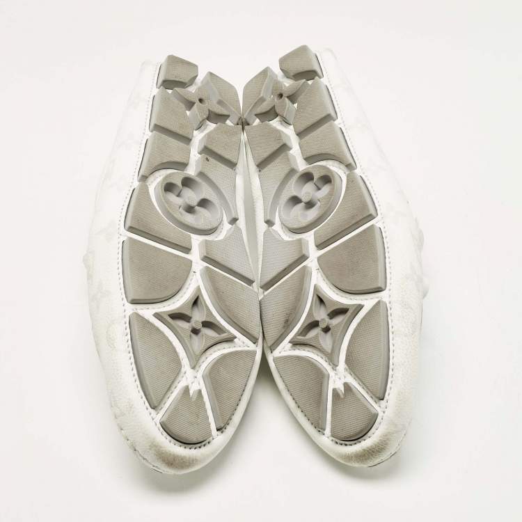 Pre Owned Louis Vuitton White Monogram Antarctica Leather LV Driver Mocassin Loafers Size 41