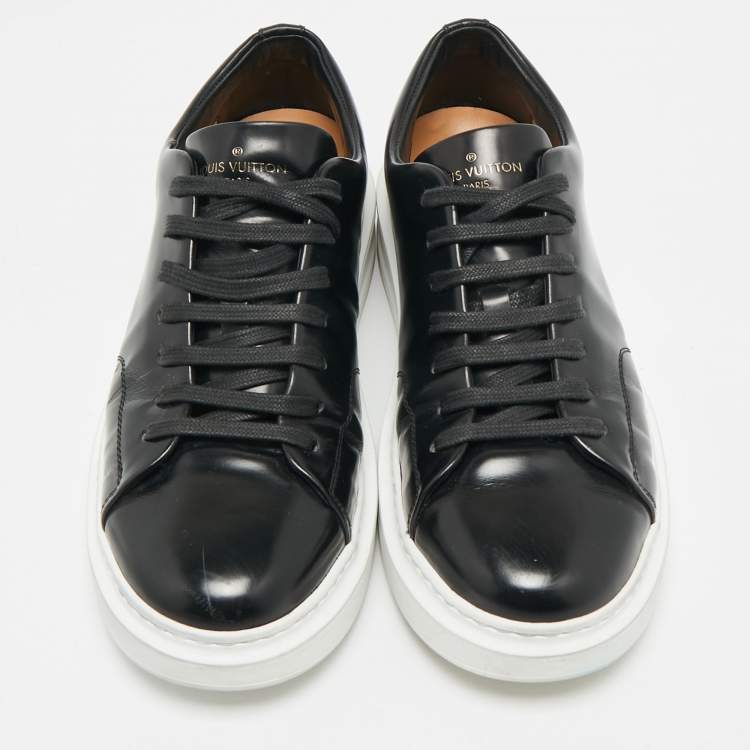 Pre Owned Louis Vuitton Black Leather Monogram Debossed Time Out Sneakers Size 40..5