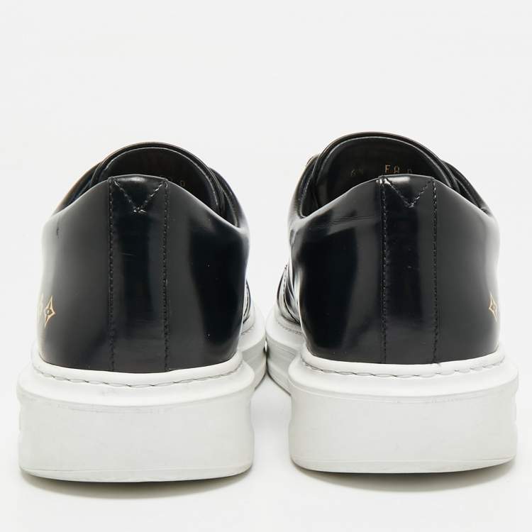 Pre Owned Louis Vuitton Black Leather Monogram Debossed Time Out Sneakers Size 40..5