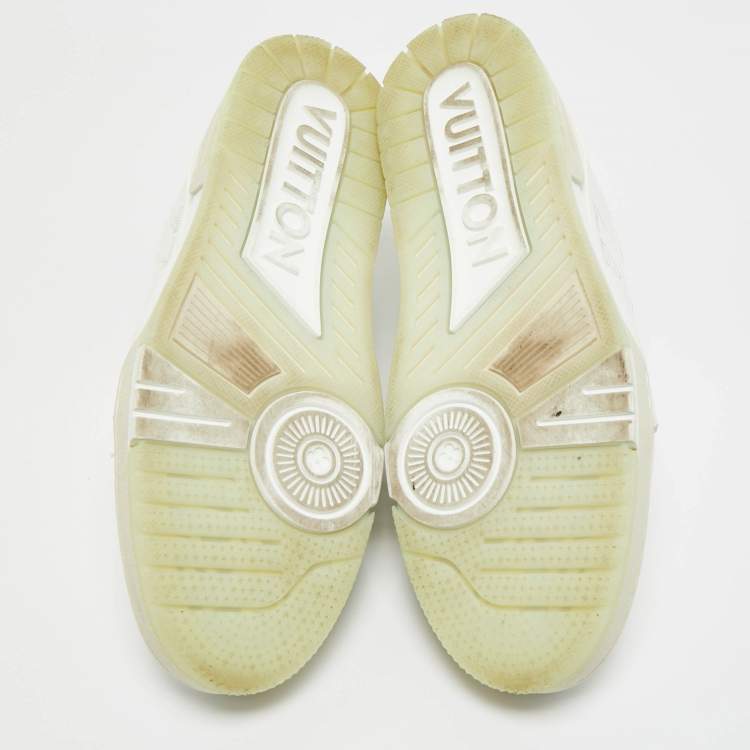 Pre Owned Louis Vuitton White Leather LV Trainer Lace Up Sneakers Size 42