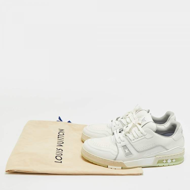 Pre Owned Louis Vuitton White Leather LV Trainer Lace Up Sneakers Size 42