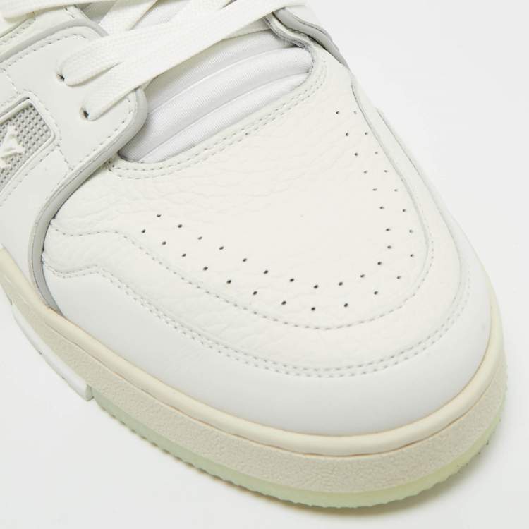 Pre Owned Louis Vuitton White Leather LV Trainer Lace Up Sneakers Size 42
