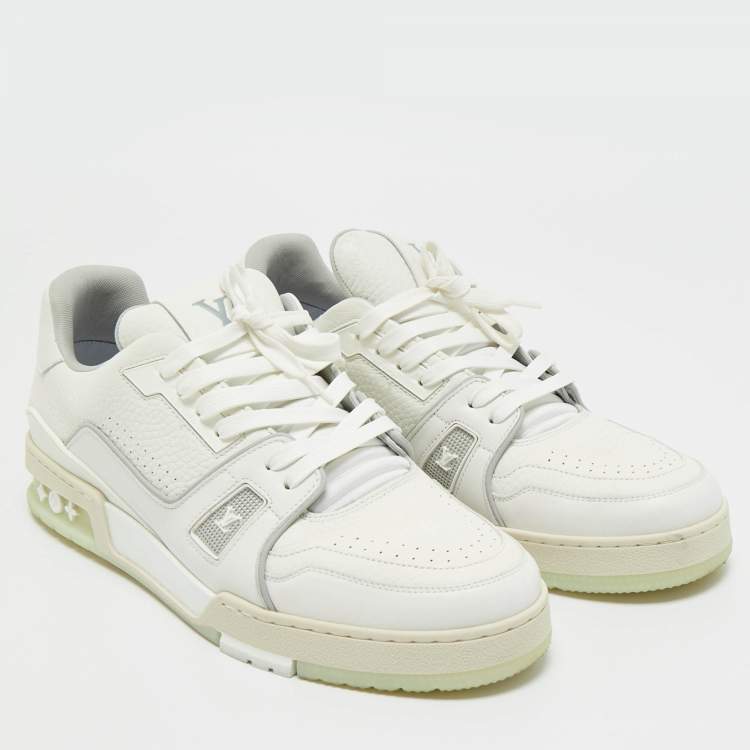 Pre Owned Louis Vuitton White Leather LV Trainer Lace Up Sneakers Size 42