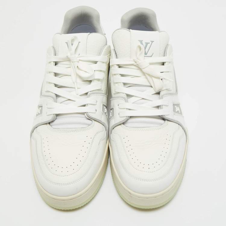 Pre Owned Louis Vuitton White Leather LV Trainer Lace Up Sneakers Size 42