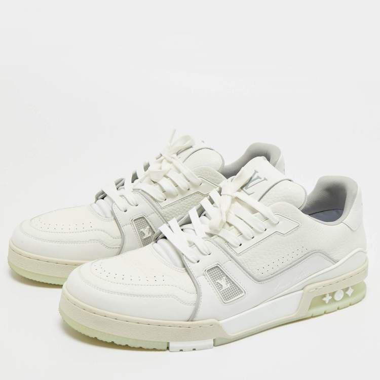 Pre Owned Louis Vuitton White Leather LV Trainer Lace Up Sneakers Size 42