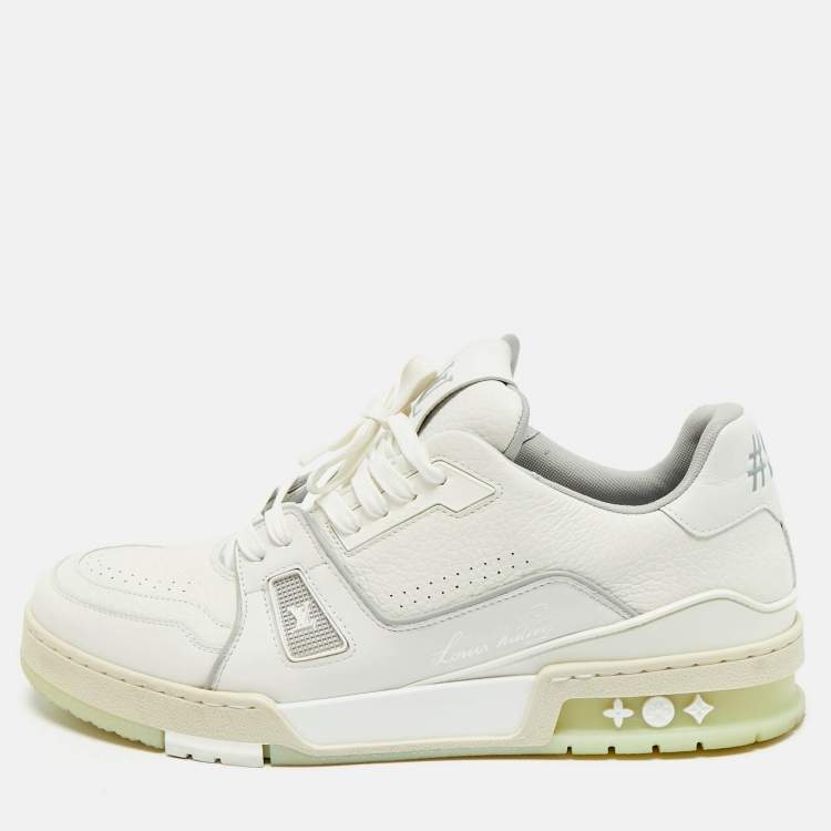 Pre Owned Louis Vuitton White Leather LV Trainer Lace Up Sneakers Size 42