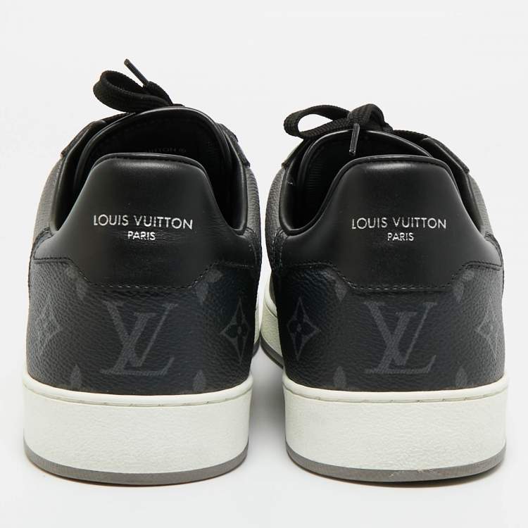 Pre Owned Louis Vuitton Grey/Black Monogram Canvas and Leather Rivoli Lace Up Sneakers  Size 42.5