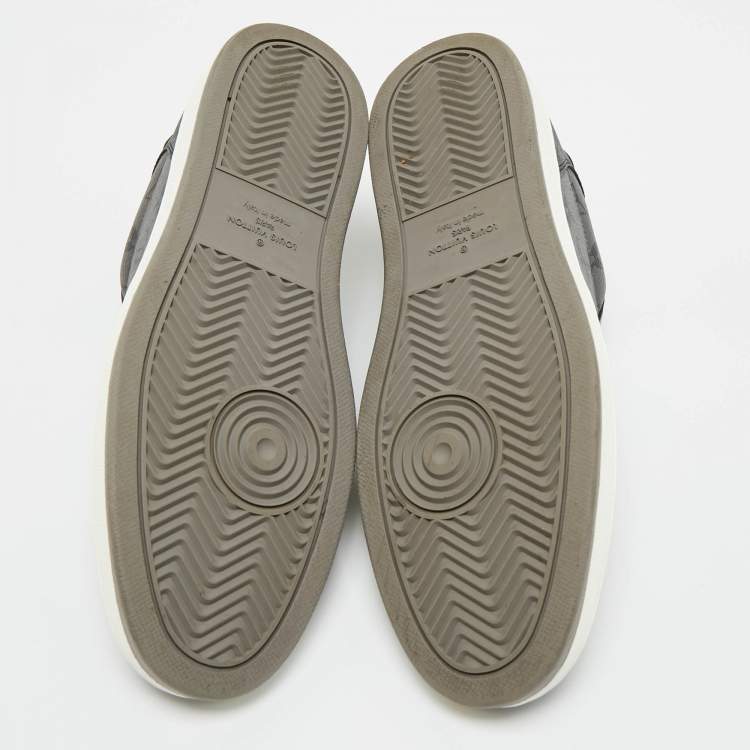 Pre Owned Louis Vuitton Grey/Black Monogram Canvas and Leather Rivoli Lace Up Sneakers  Size 42.5