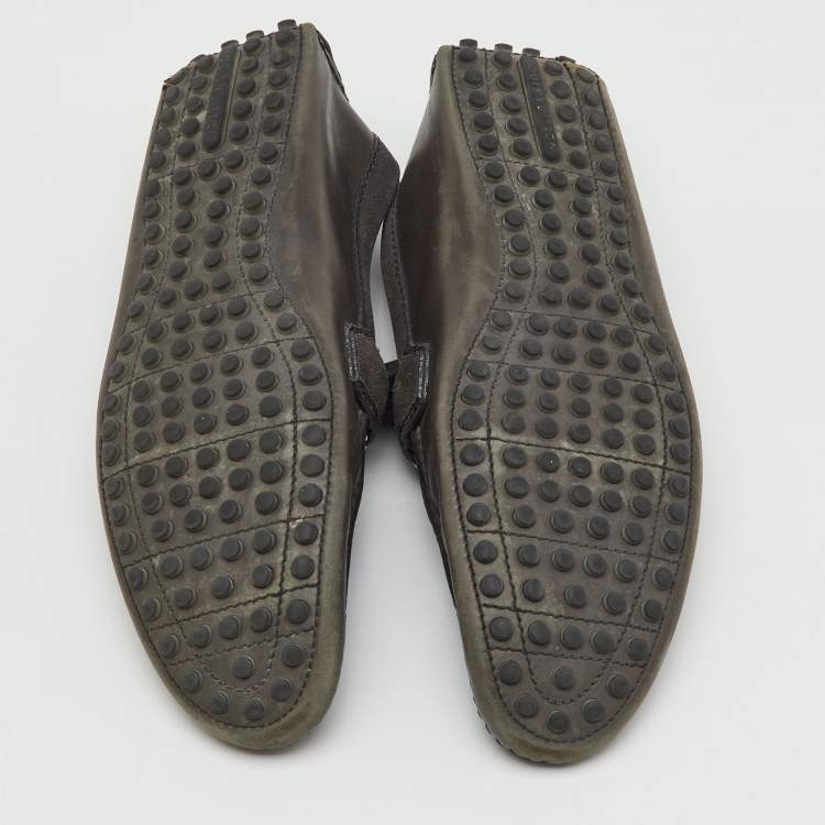 Pre Owned Louis Vuitton Dark Grey Leather and Suede Hockenheim Loafers Size 44