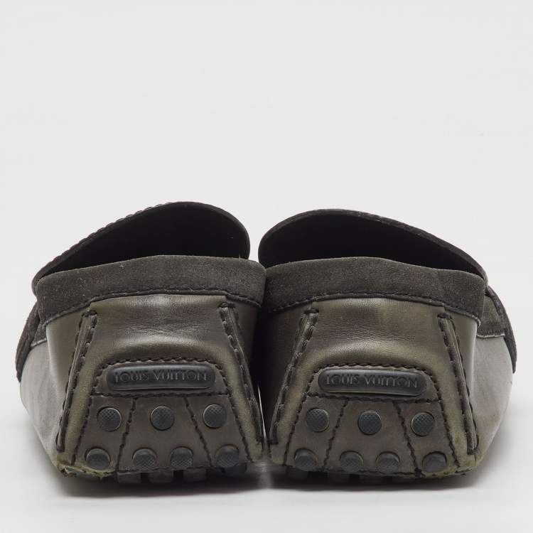 Pre Owned Louis Vuitton Dark Grey Leather and Suede Hockenheim Loafers Size 44