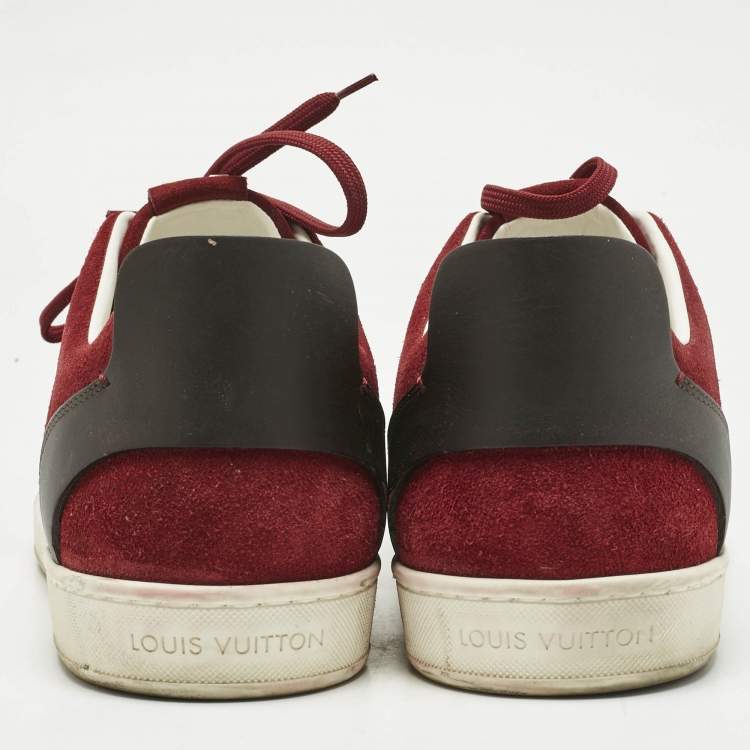Pre Owned Louis Vuitton Burgundy/Black Suede and Leather Logo Lace Up Sneakers Size 43