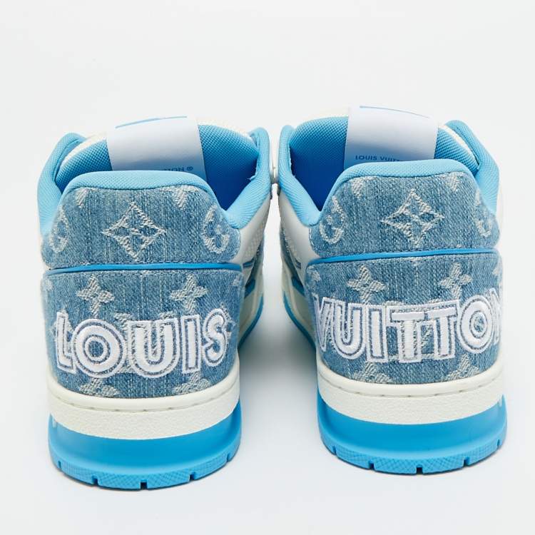 Pre Owned Louis Vuitton Blue/White Denim and Leather LV Skate Sneakers Size 41.5