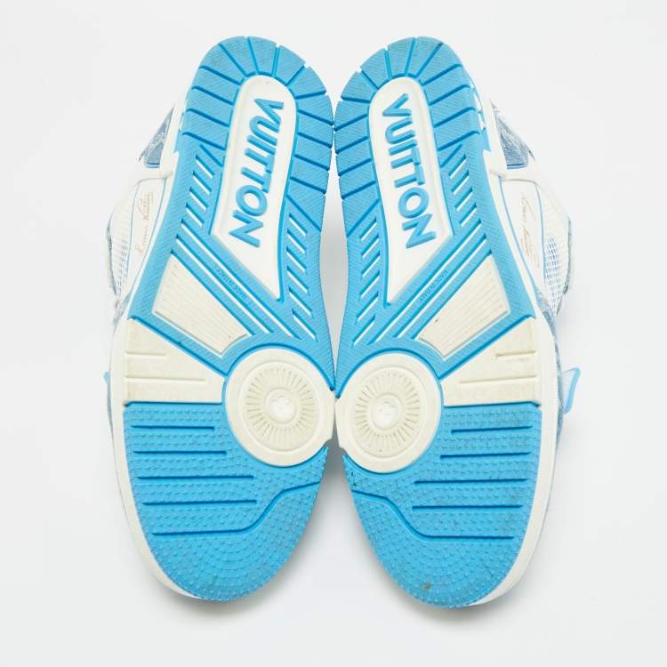 Pre Owned Louis Vuitton Blue/White Denim and Leather LV Skate Sneakers Size 41.5