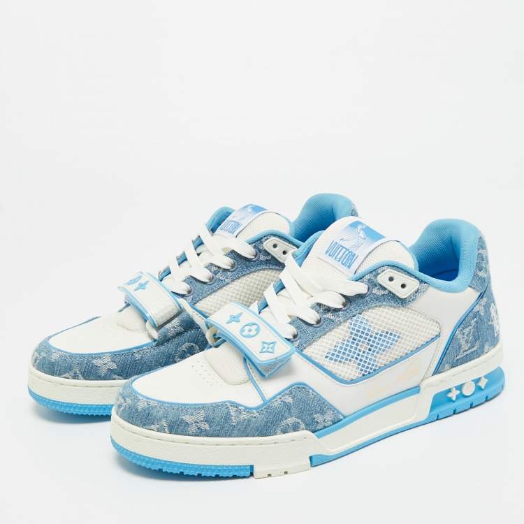 Pre Owned Louis Vuitton Blue/White Denim and Leather LV Skate Sneakers Size 41.5